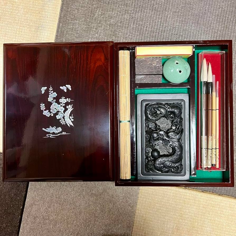 Amazon.co.jp: 中国 書道具 成甫堂 青磁 上海 書道筆 中国筆 龍彫刻硯