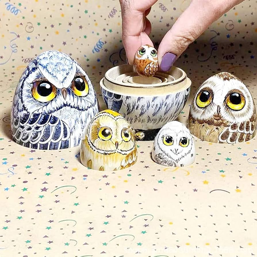 Amazon.co.jp: フクロウの入れ子人形の卵、5つの木製のロシアの入れ子