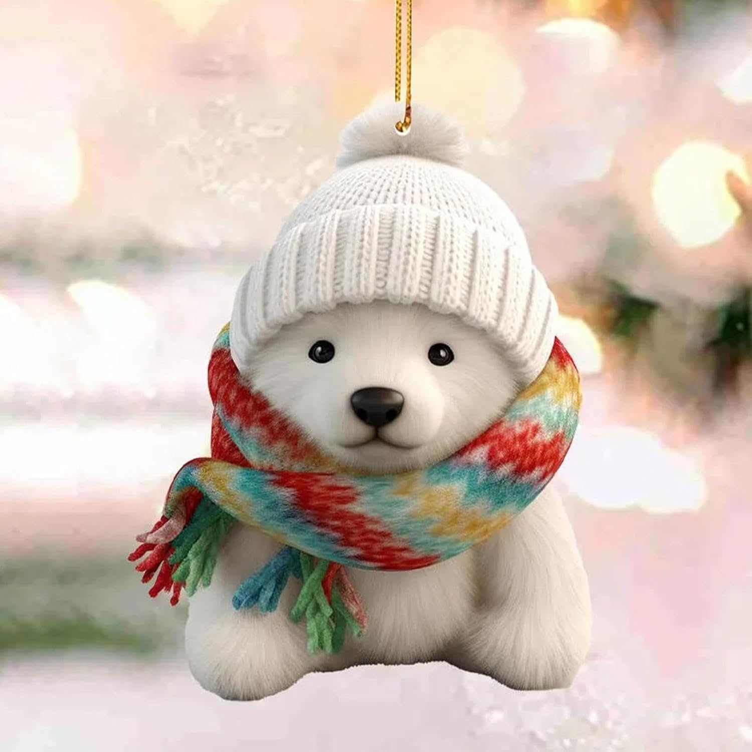 もこもこくつ下に入ったペンギンさんのクリスマスオーナメント