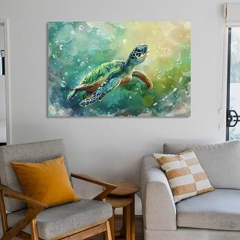 Amazon.co.jp: 絵画 海を泳ぐカメインテリア 絵画 動物写真撮影 超