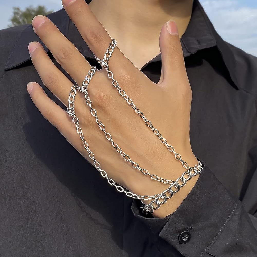 LRGKMCWTOB Fashion Metal Finger Ring Bracelet for Men, Punk