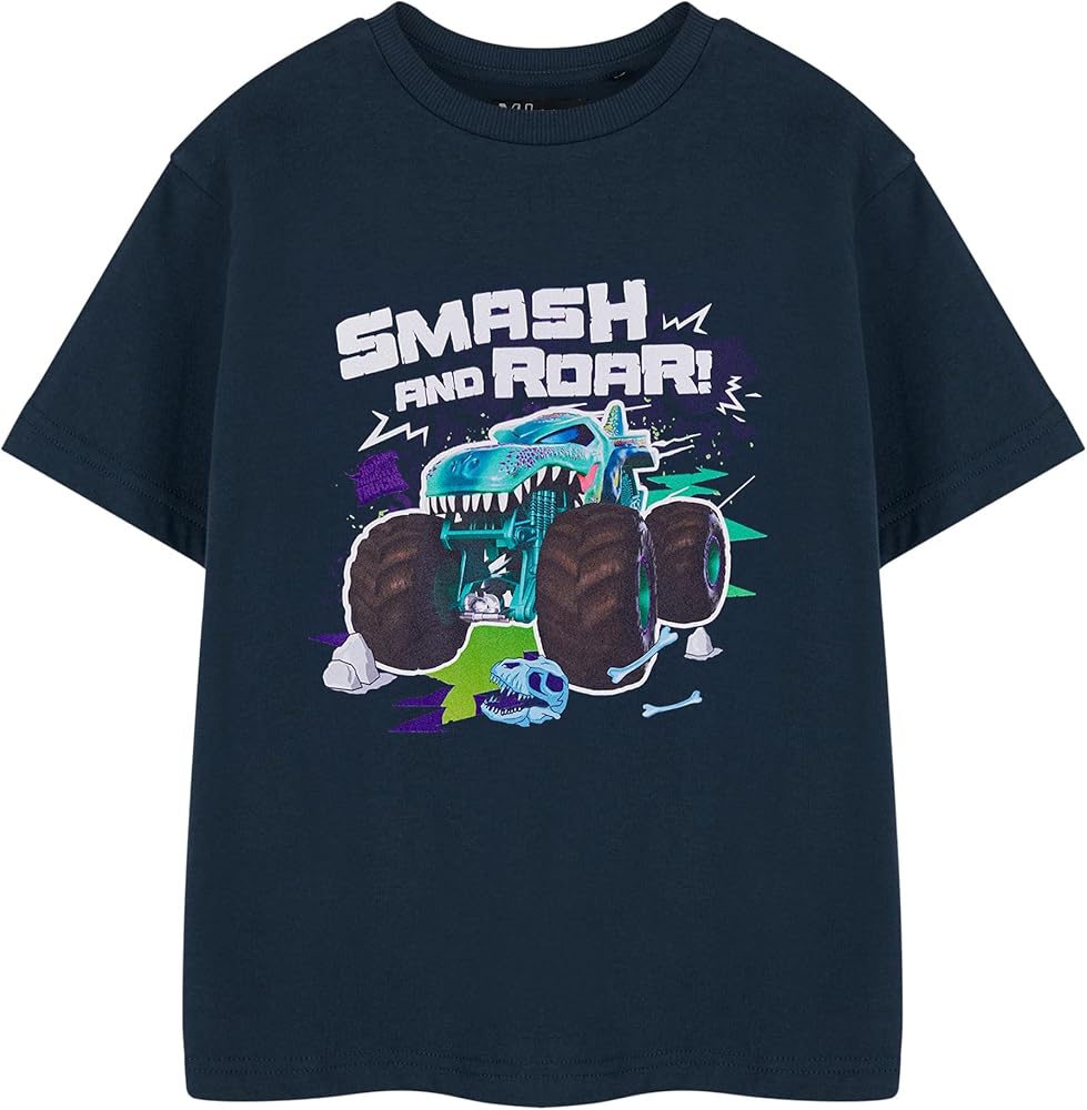 Amazon.com: Hot Wheels Monster Trucks Boys Navy Short Sleeved T