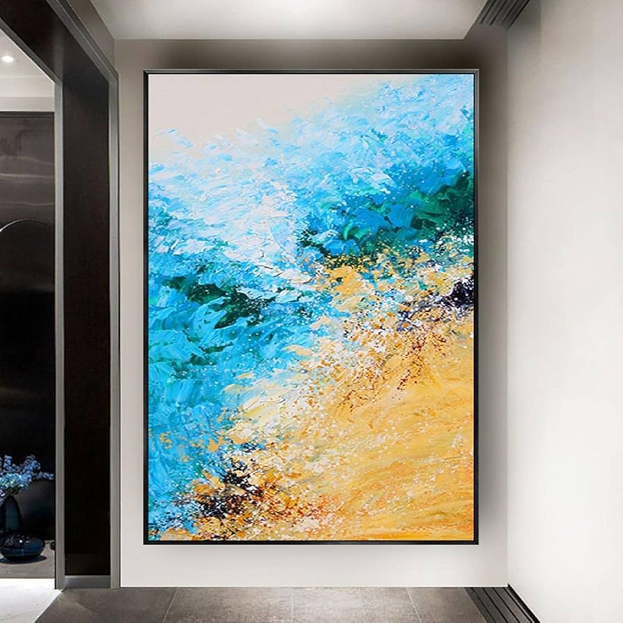 Amazon.co.jp: 海の波の抽象画の油絵の装飾的な現代フレームの壁の芸術