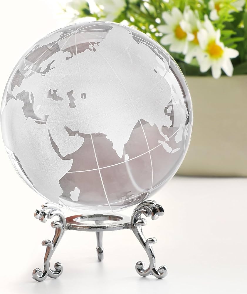 Amazon.co.jp: 80mm クリスタル 地球儀 ボール スタンド付き 世界地図