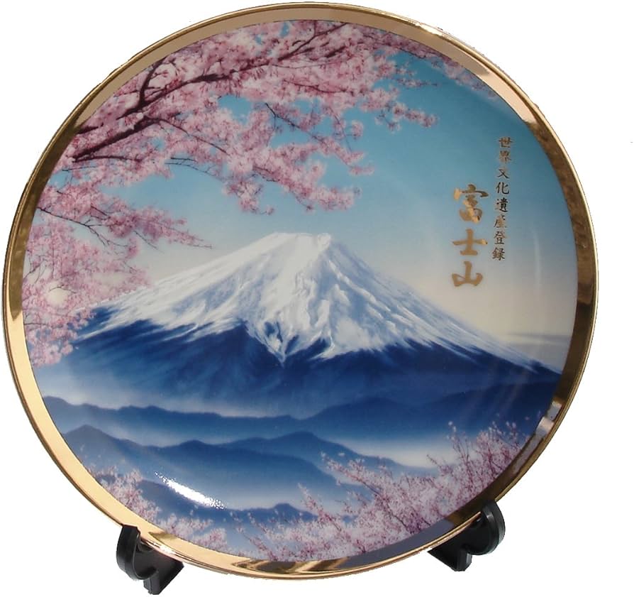 Amazon.co.jp: 和風絵皿 飾り絵皿 富士山（桜） 皿立て付 Mサイズ