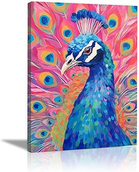 Amazon.co.jp: SHYAMIC 抽象的なカラフルな絵画, 美しい孔雀 アート