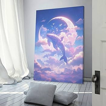 Amazon.co.jp: 絵画 クジラは雲に乗って空を飛びますインテリア 絵画