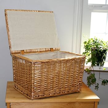 Amazon.co.jp: 天然素材 フタ 付き かご 収納 バスケット Lサイズ 内布