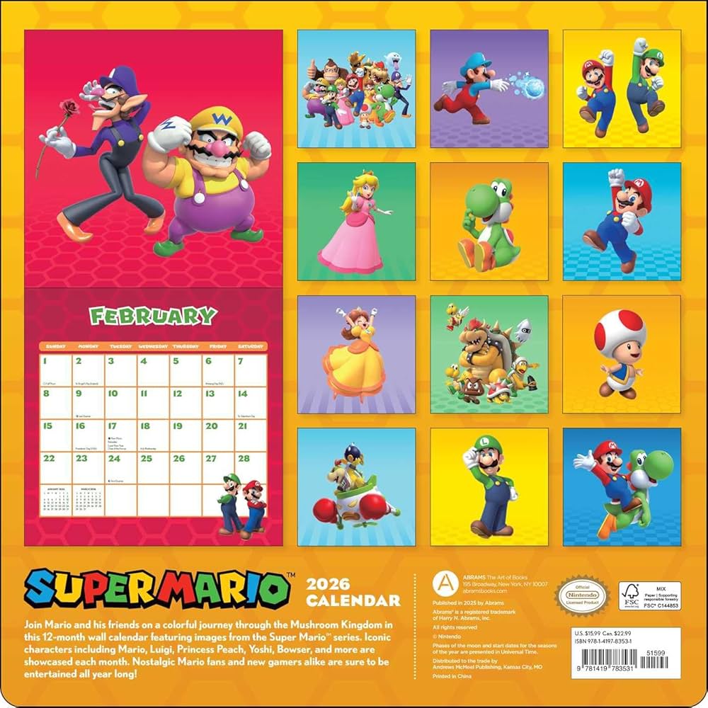 Amazon | Super Mario 2026 Wall Calendar | Nintendo | Video Games