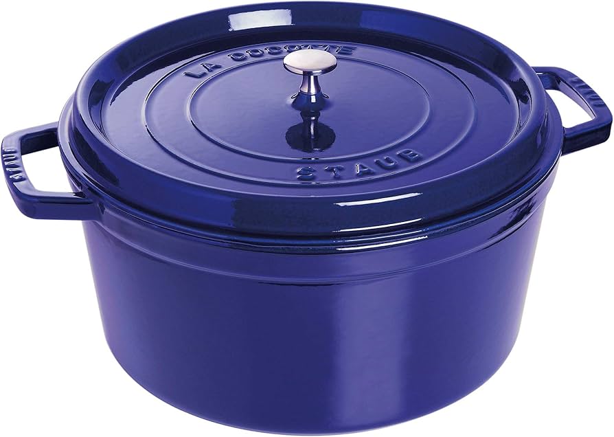 Amazon.com: Staub Cast Iron 9-qt Round Cocotte - Dark Blue, Made