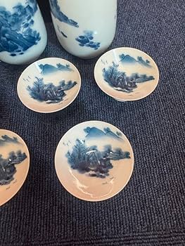 Amazon.co.jp: 1884 有田焼 畑萬陶苑 染付山水 酒器セット 徳利2客