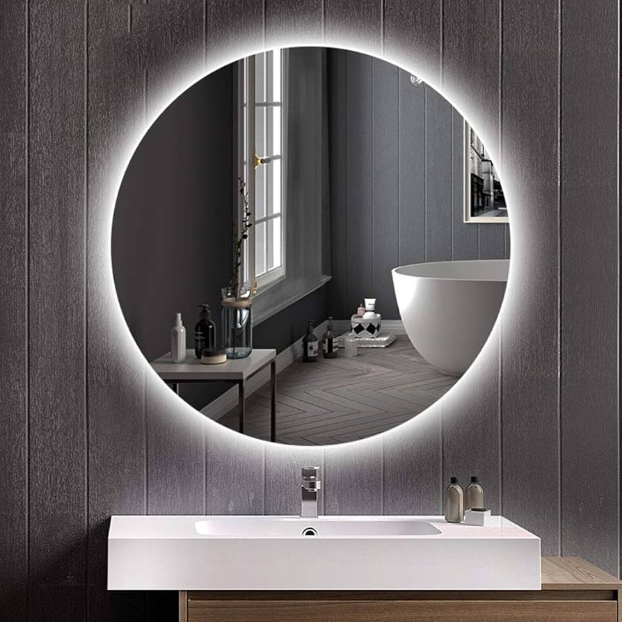 Amazon｜ミラー、丸型LED照明付き鏡、壁掛け式バスルームの寝室の化粧