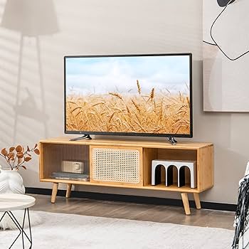 Amazon｜Giantex テレビ台 テレビボード 55型対応 竹製 幅120cm 天板の