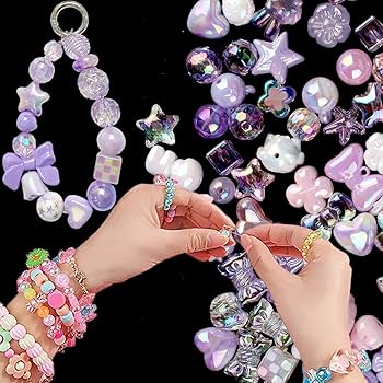 Amazon.co.jp: 50g ピンクパープルアクリルビーズ - かわいいフラワー