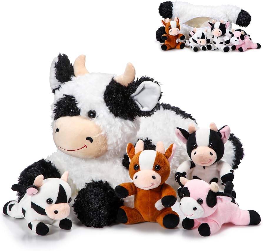Amazon.co.jp: Shappy 5ピース 牛のぬいぐるみ 動物セット 1 マミー牛
