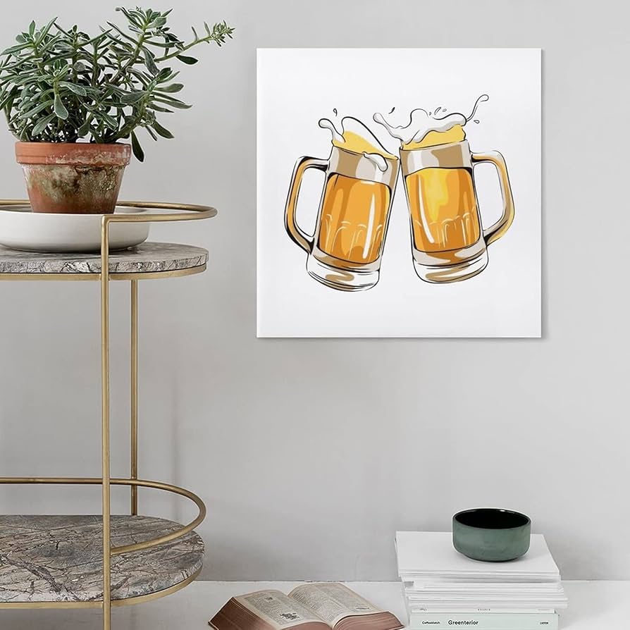 Amazon｜アートパネル ビール 乾杯 イラスト 装飾画 アートフレーム
