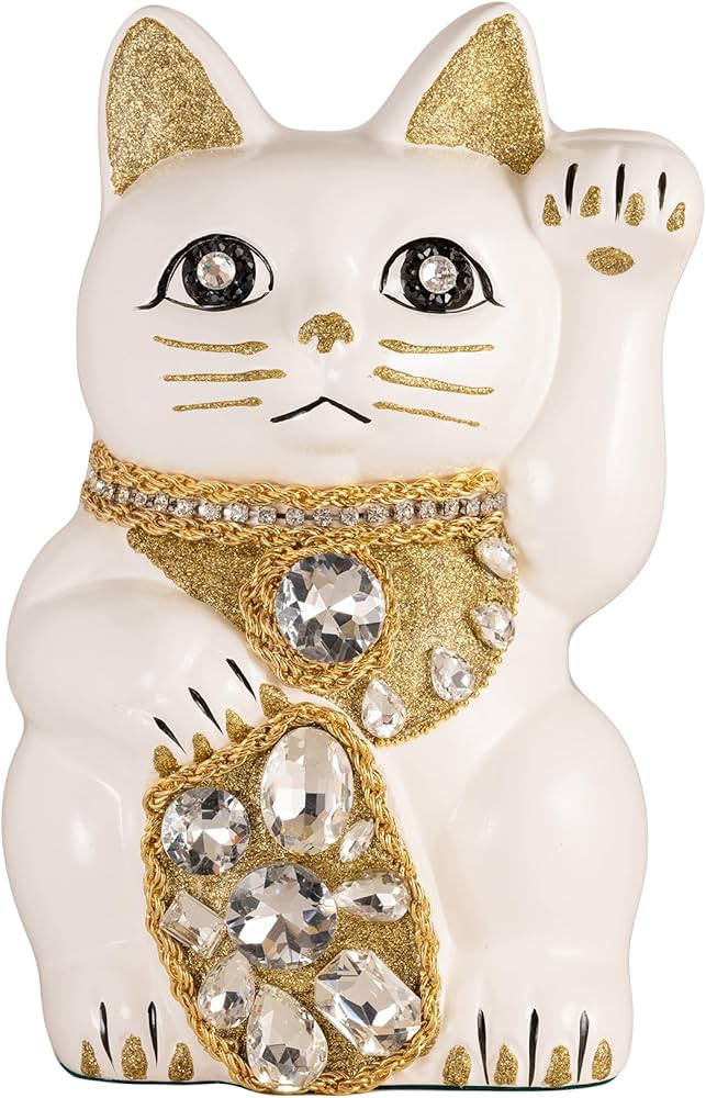 Amazon.co.jp: ご縁猫 ジュエリーキャット(L-SIZE 白 White）左手あげ