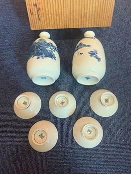 Amazon.co.jp: 1884 有田焼 畑萬陶苑 染付山水 酒器セット 徳利2客