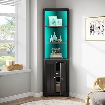 Amazon｜Rolanstar コーナーシェルフ LEDライト付き ブラック 5段収納