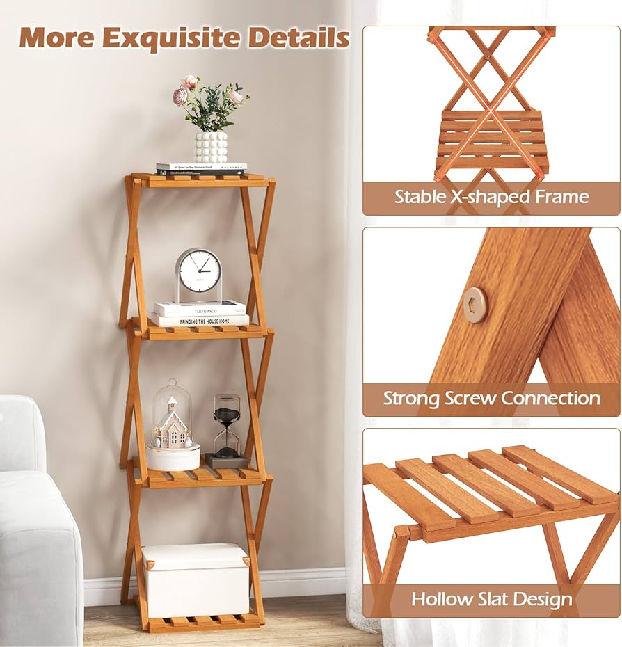 Amazon.com : Giantex 4-Tier Foldable Plant Stand, Wooden Folding
