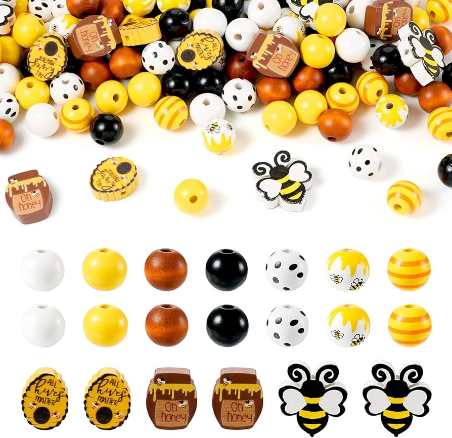 Amazon | Beadthoven ミツバチ カラーウッドビーズ 約125個入り