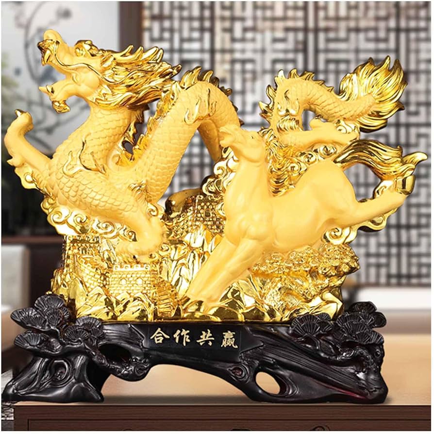 Amazon.co.jp: MKYOKO 中国風水龍像彫刻置物馬と龍馬のシンボル龍馬