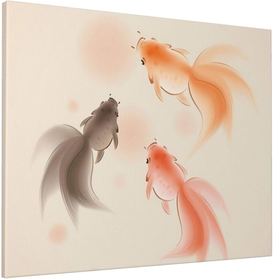 Amazon｜DADABULIU アートパネル 絵画 金魚 水墨画 上品 魚 和風