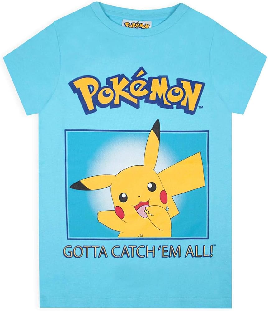 Pokemon Pikachu 'Gotta Catch Em All' Boys Kid's Blue T-Shirt Top