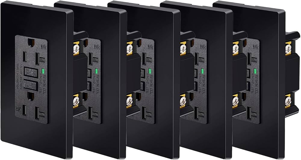 Black 20 Amp GFCI Outlet, NineLeaf GFI Electrical Dual Receptacle