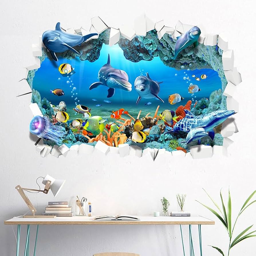 Amazon.co.jp: Mestiker 3D立体偽窓 海の生き物 ウォールステッカー 海