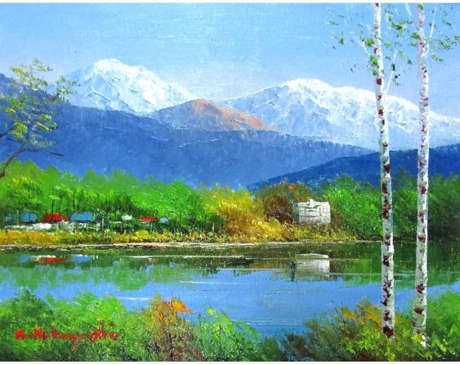 油絵 「奥日光」湯元 油彩画 絵画 F4 真作 風景画 アート 油絵 「奥日光」