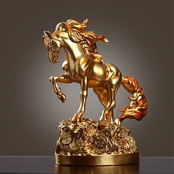Amazon.co.jp: 北欧の金の幸運の馬の芸術の彫像の彫刻の動物の馬の彫像
