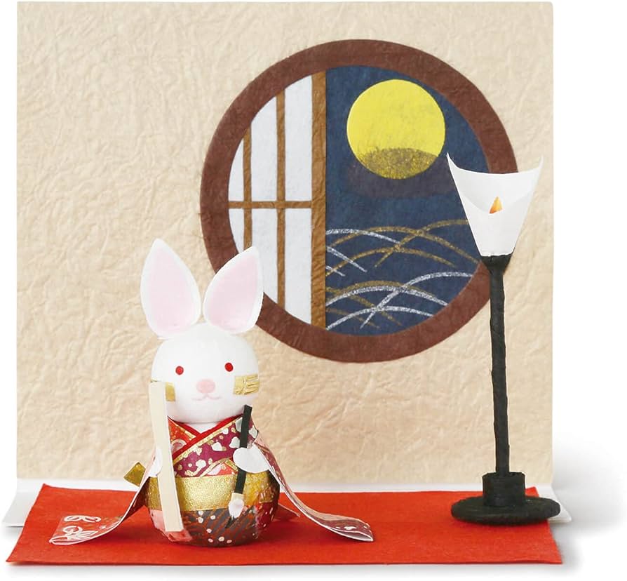 Amazon.co.jp: めでたや遊び 月夜のうさぎ お月見 飾り 置物 秋 和紙
