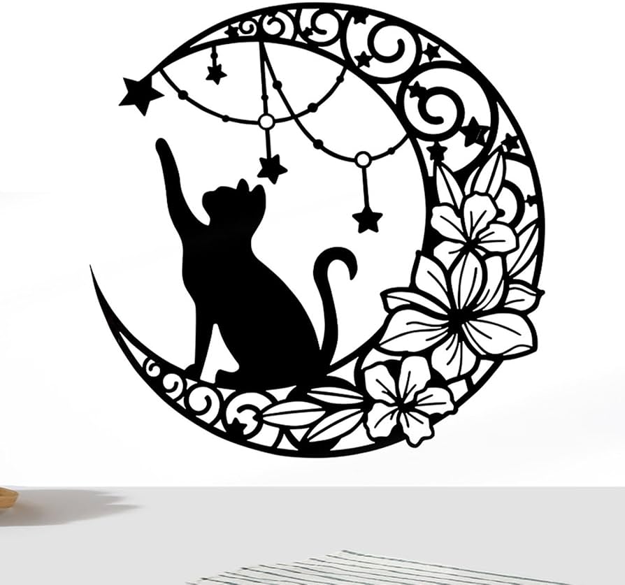 Amazon.co.jp: 黒猫と月のウォールアート,キャットアートシルエット