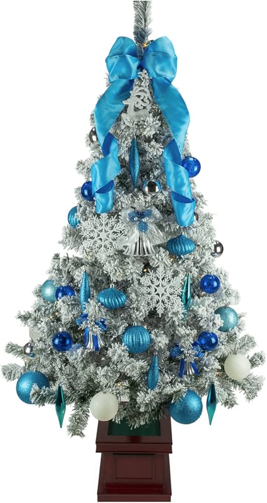 Amazon | クリスマス屋 クリスマスツリー 120cm 木製 ブルー 雪 白