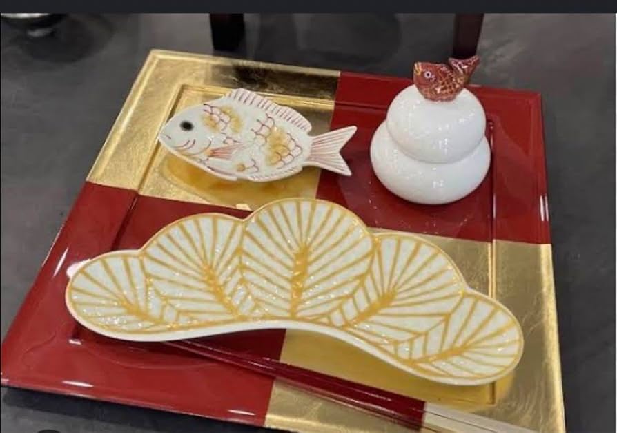 Amazon.co.jp: 有田焼 幸楽窯 錦金松葉形前菜皿 白金 茶緑金 6点セット