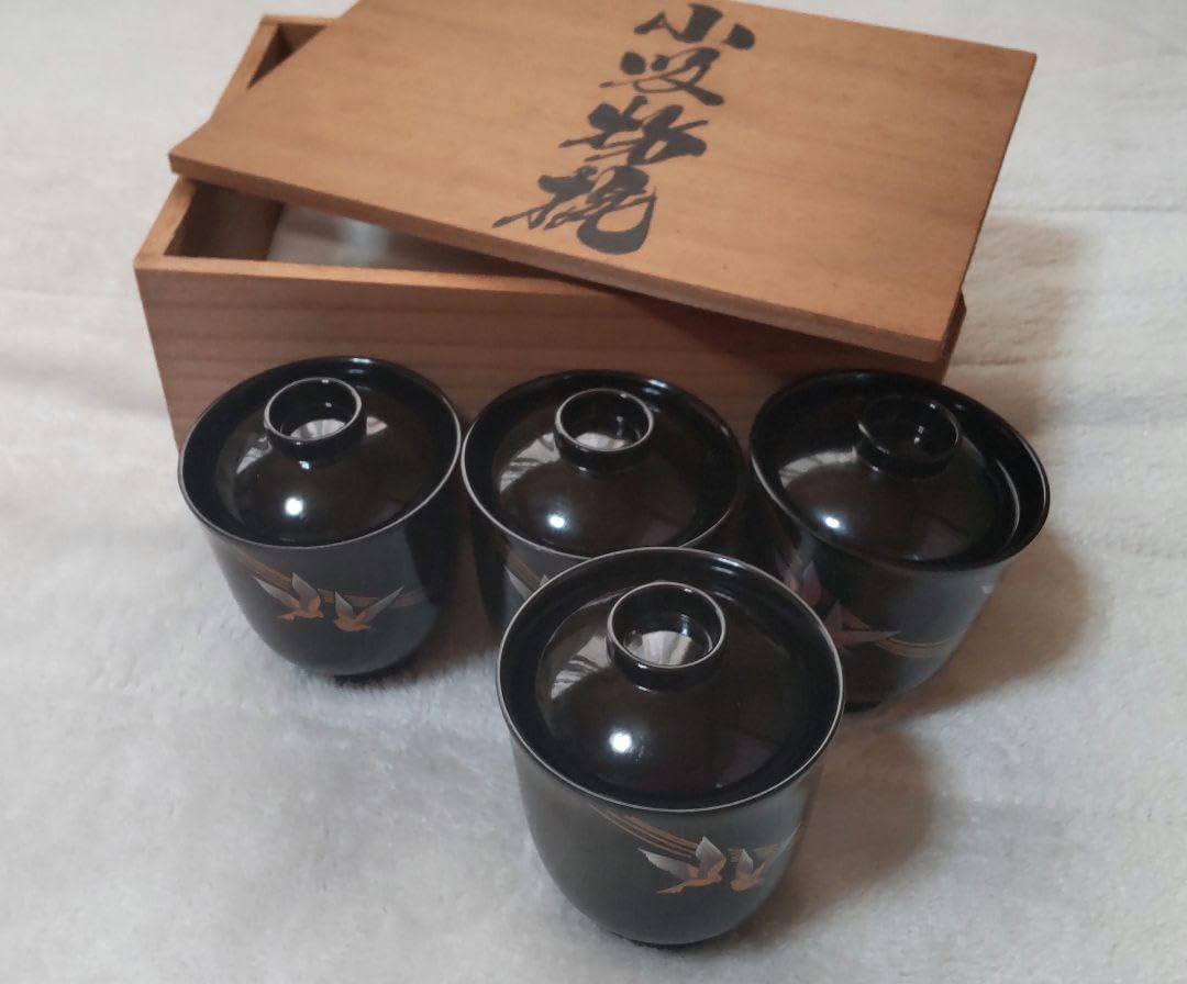 DT347 松庵好 鷹の羽吸物椀 塗師 道恵 共箱 時代物 DT347 松庵好 鷹の
