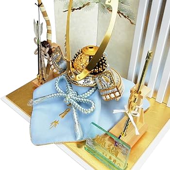 Amazon.co.jp: 久月 五月人形 兜飾り 利光監製 獅狛之兜 正絹水色匂縅