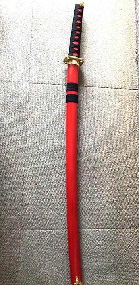 Amazon | 木製鞘付き日本刀・赤橙塗装 金鍔（金色金具） 玩具 | 民芸品