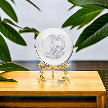 Amazon.co.jp: 龍 水晶玉 置物 五本爪 台座付き 昇龍レーザー彫り60mm