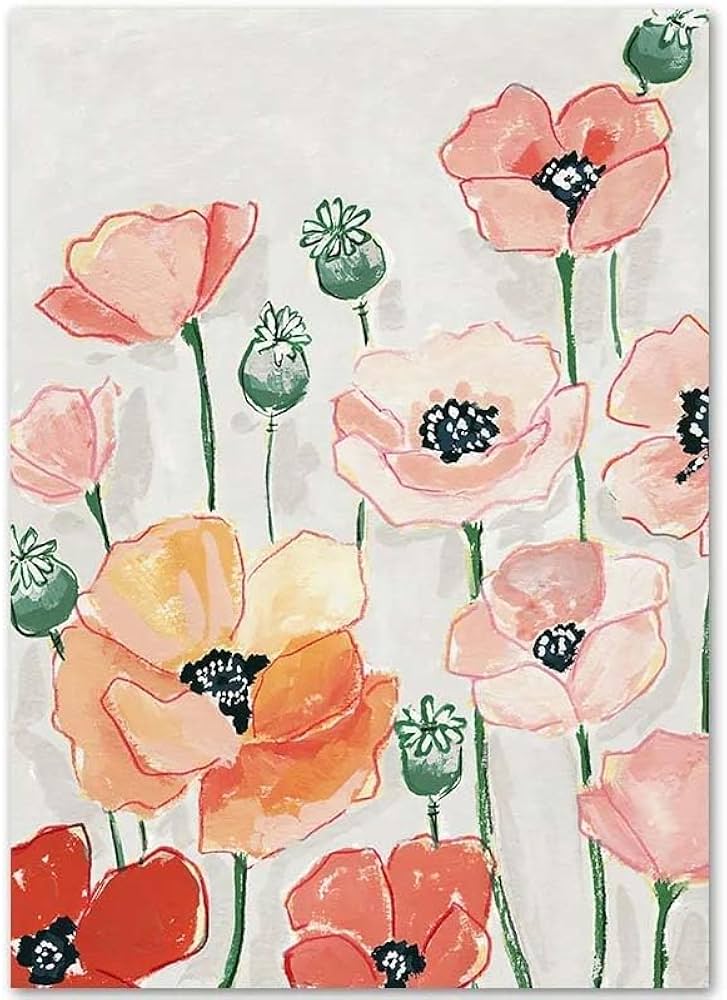 Amazon.co.jp: 植物の版画およびポスターのピンクの花のキャンバスの