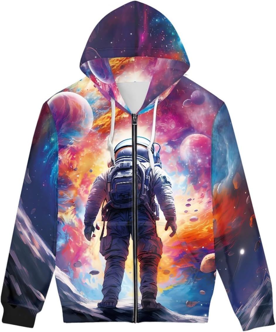 GLUDEAR Men Plus Size 3D Novelty Full Zip Up Hoodies Graphic Print