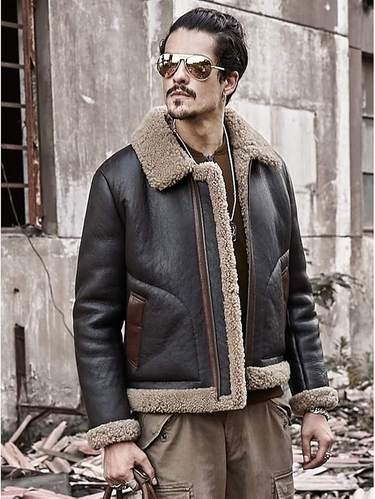 Denny&Dora Shearling Coat Mens Black B3 Bomber Jacket Short