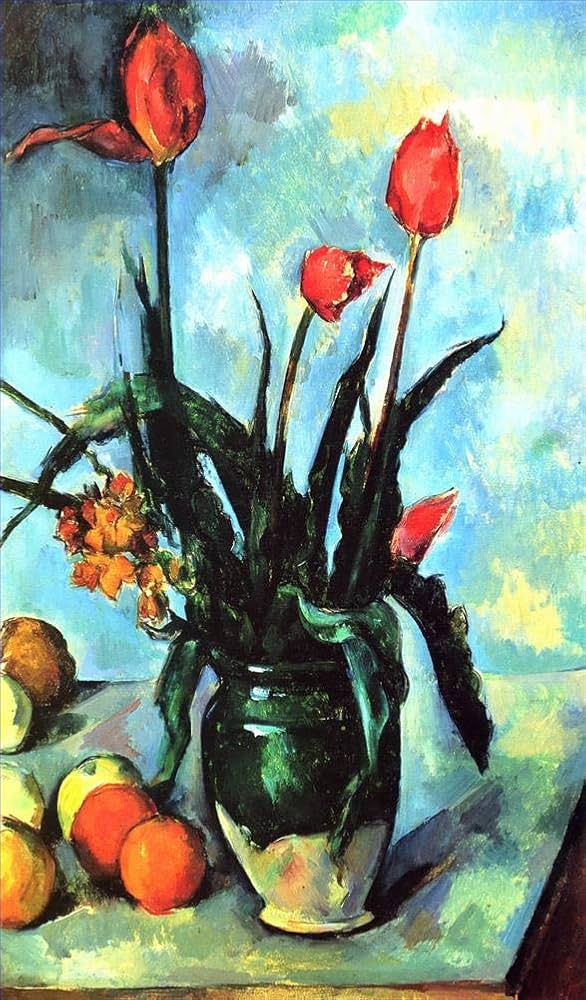 Amazon.co.jp: つの絵画 花瓶の中のチューリップ ポール セザンヌ 花の
