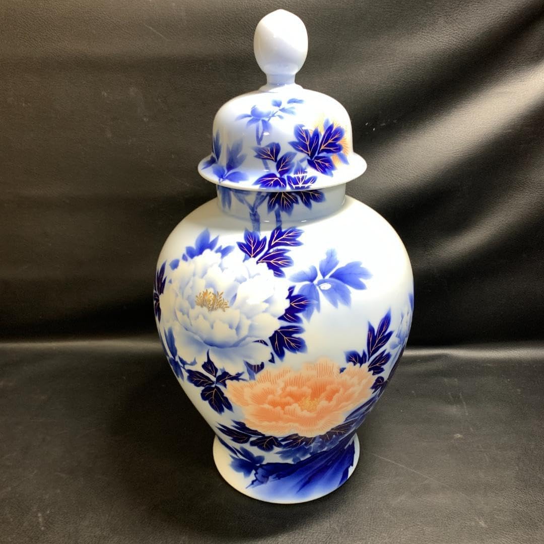 高級 花瓶 壺 ビザピア 新品 インテリア マグノリア模様の蓋付き花瓶