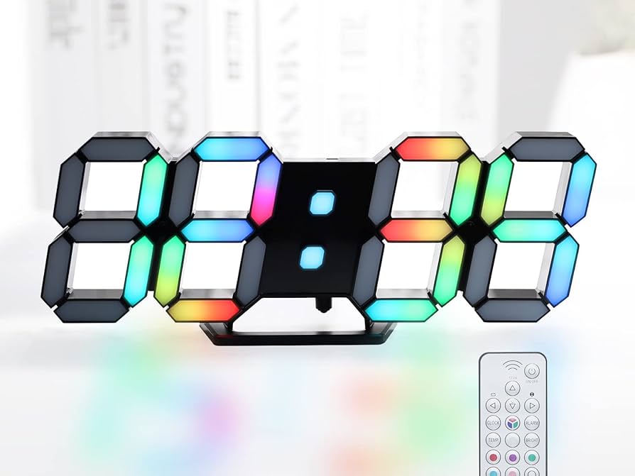 Amazon.co.jp: KOSUMOSU 多色デジタル時計 7色LED ネオン RGB壁掛け