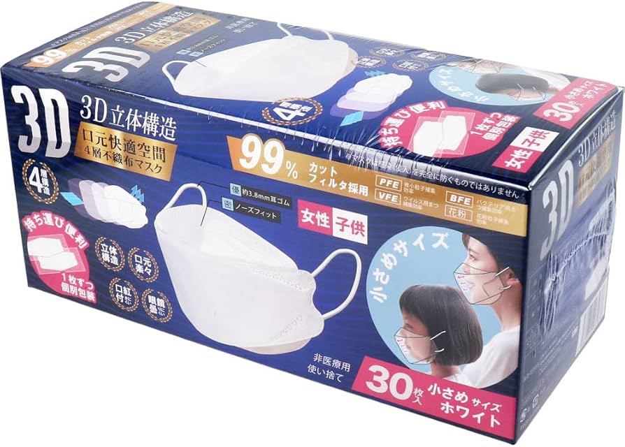 Amazon.co.jp: 3D立体構造4層不織布マスク 女性・子供 小さめサイズ