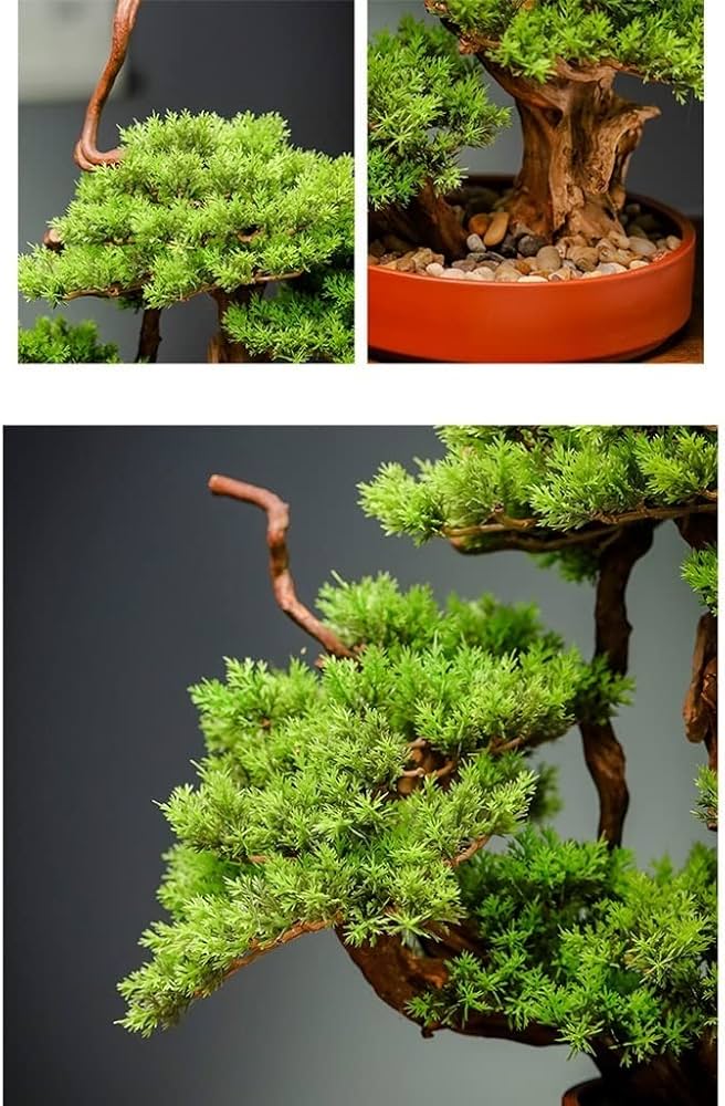 Amazon｜人工観葉植物 盆栽 人工居心地の良い松の盆栽禅のような偽の緑