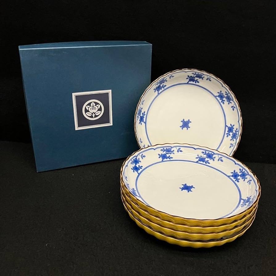 Amazon.co.jp: たち吉 中皿 5枚セット黄地染花 花柄 食器 来客用