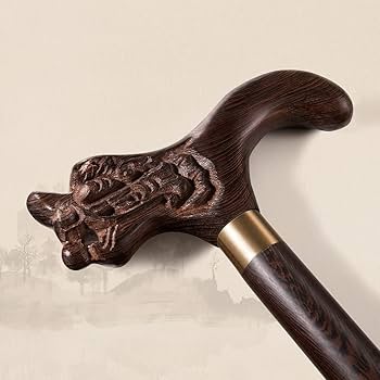 Amazon.co.jp: SEVEEZ 木製の杖、手作りの龍の頭の杖、動物の彫刻が施